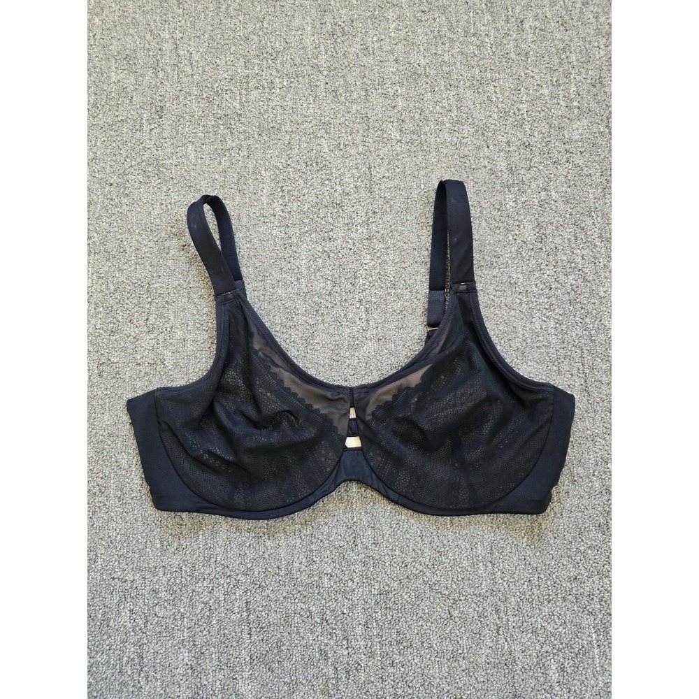Spanx Bra Black Underwire Lace Overlay Low Profile Minimizer Full Coverage 38D